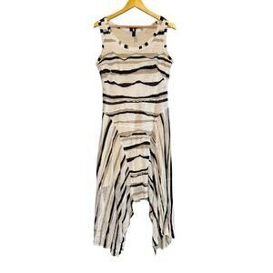 Elana Kattan NINA Asymmetrical Hem Linen Blend Dress Womens Medium Lagenlook 3D